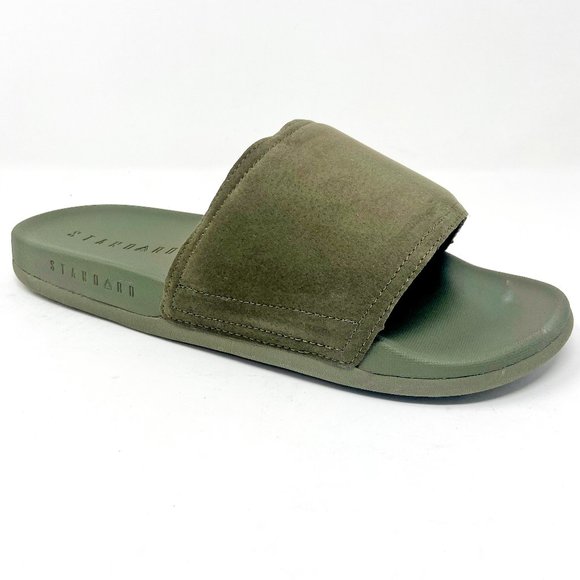 STNDRD Standard Los Angeles Monaco Suede Olive Green Mens Slide Sandals - Picture 1 of 4